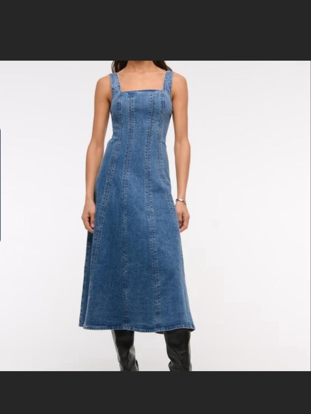 Abercrombie & Fitch Blue Denim Midi Dress with Square Neck